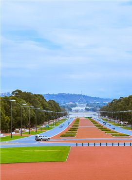 Anzac Parade runs from the Australian War Memorial towards Parliament House in Canberra, Australia.