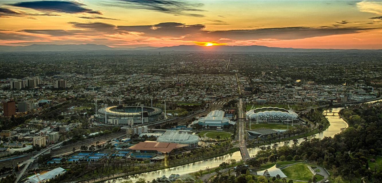 Looking to eastern Melbourne’s suburbs at sunrise.