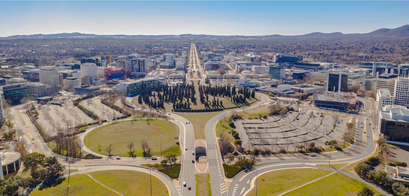 An aerial view of Canberra looking over Braddon and other suburbs.