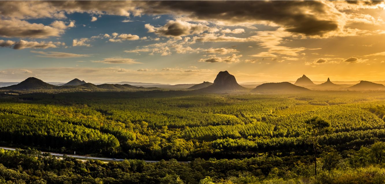 Sunset at the spectacular Glass House Mountains near Caboolture.