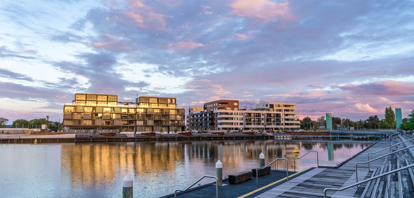 The Kingston Foreshore Lake and Apartments.