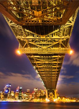 The Sydney Harbour Bridge at night.