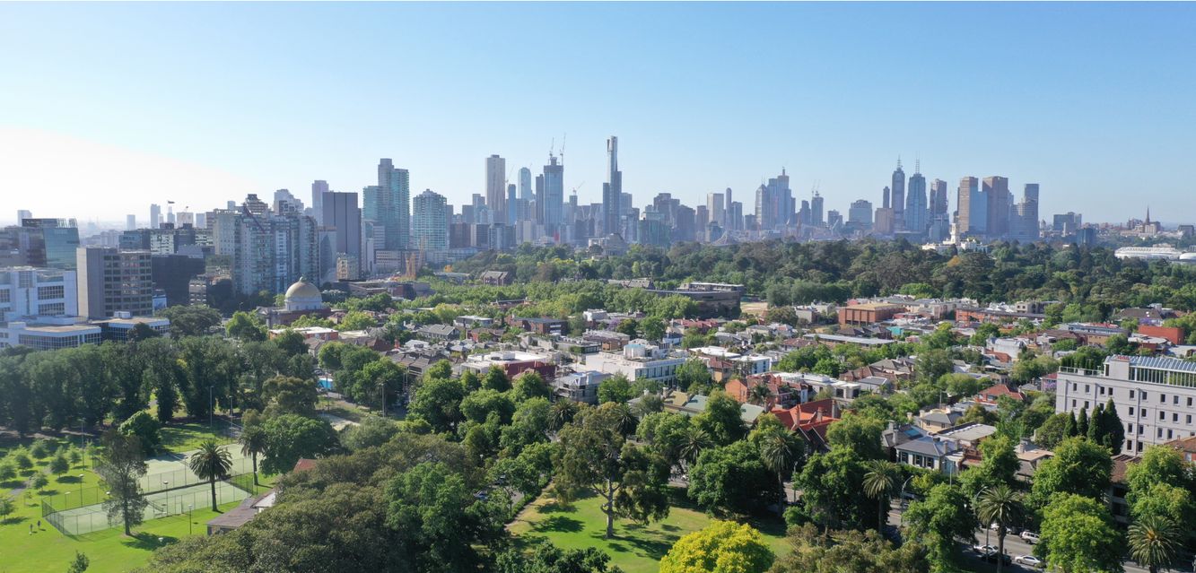 The Melbourne skyline from Fawkner Park in South Yarra.