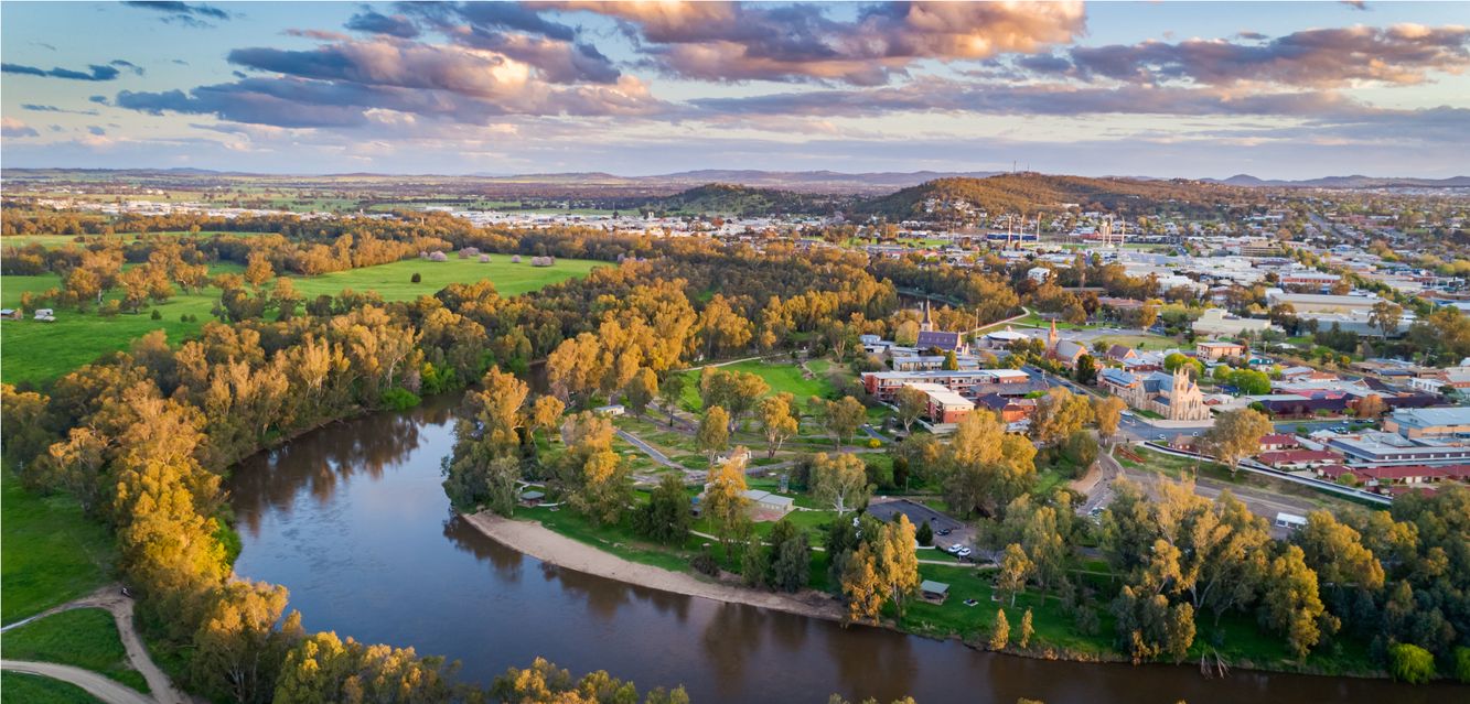 Sunset over the Murrumbidgee River in Wagga Wagga.
