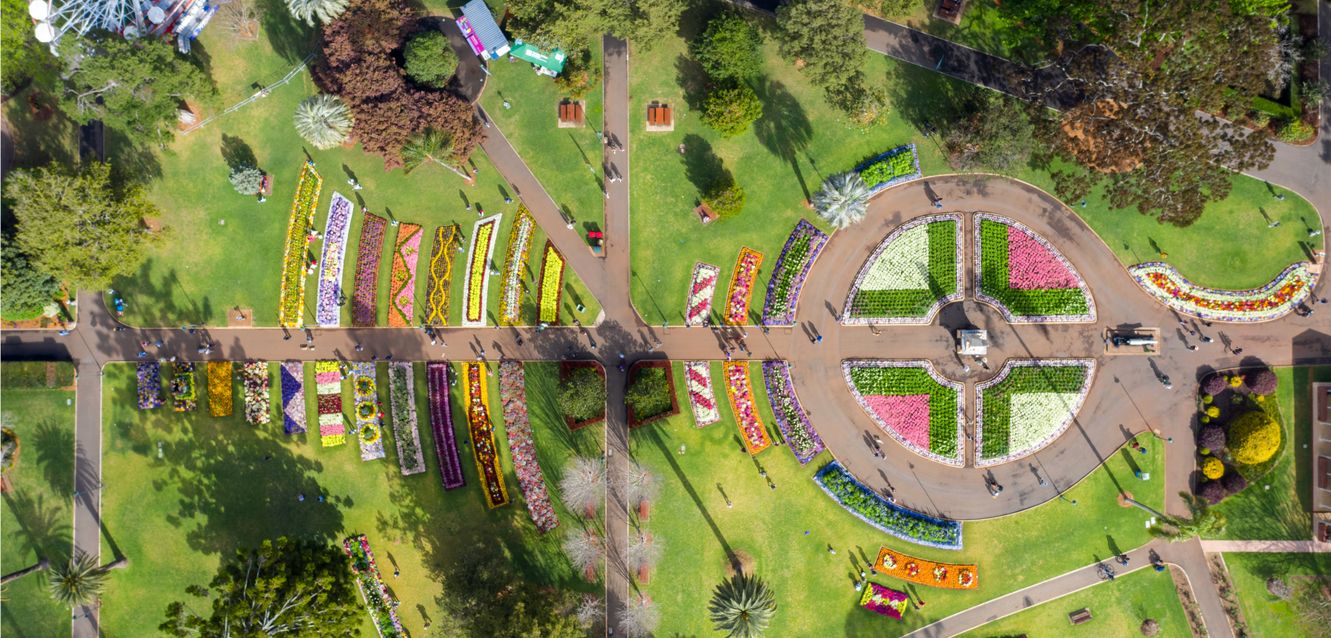 An aerial view of Queens Park in Toowoomba.