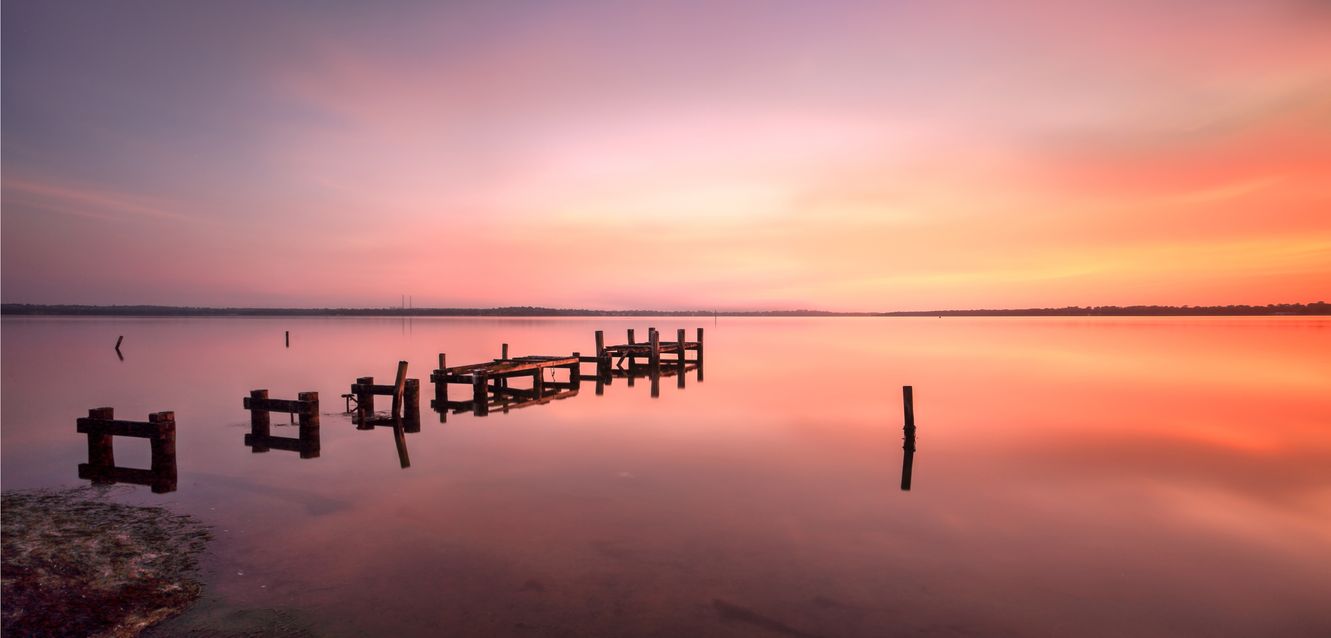 Broken pier at Budgewoi Lake near Wyong, Central Coast.