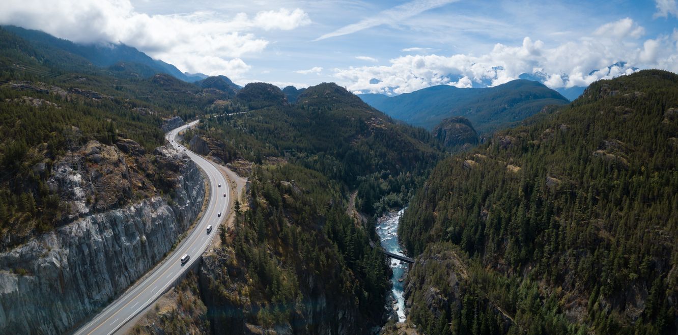 Aerial drone view of Sea to Sky Highway