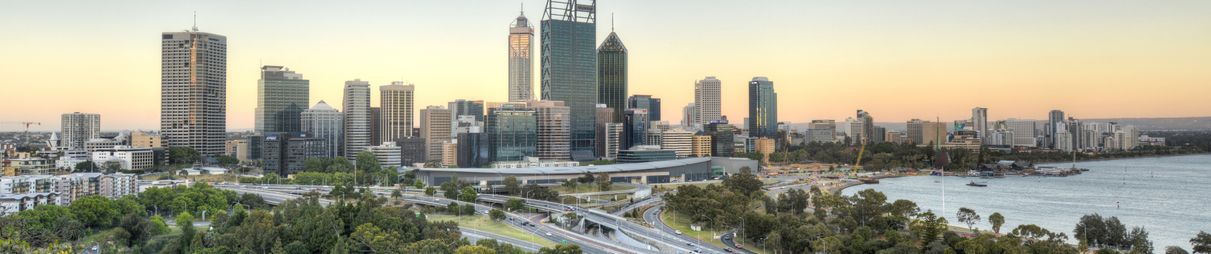 The approach to Perth at dusk from Kings Park.