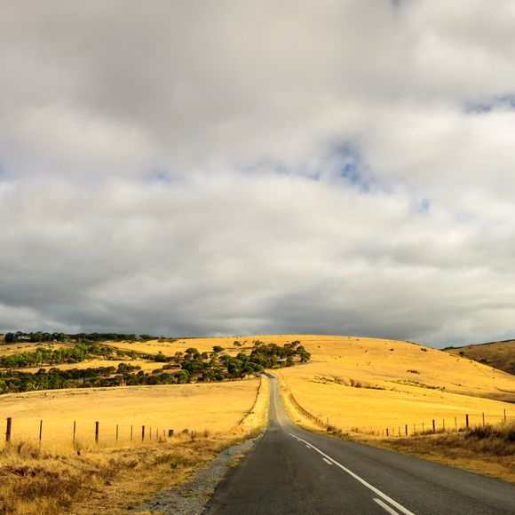Scenic drive on the road from Rapid bay during hot summer season, Fleurieu Peninsula, South Australia.