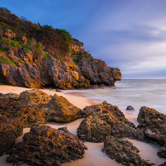 Robe beach cliffs at late light.
