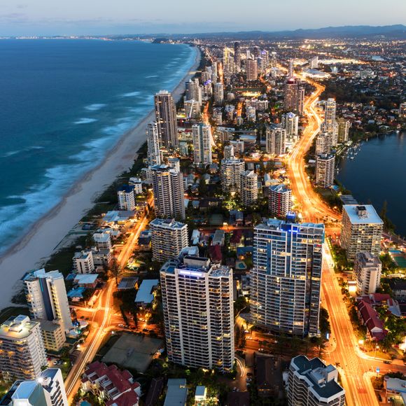 An aerial view of the southern part of the Gold Coast.
