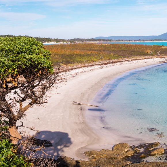 A beautiful beach with crystal clear waters on Maria Island.