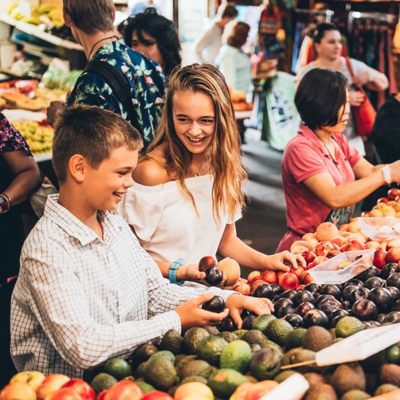 Shopping for produce at Fremantle Markets.