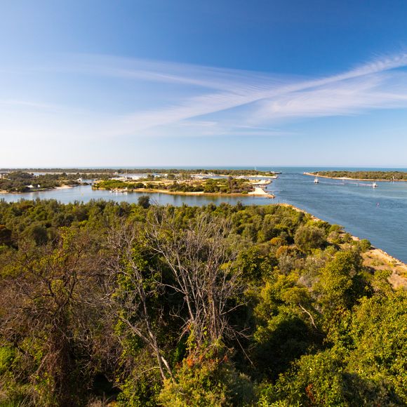 The view from the Kalimna Lookout over Lakes Entrance.